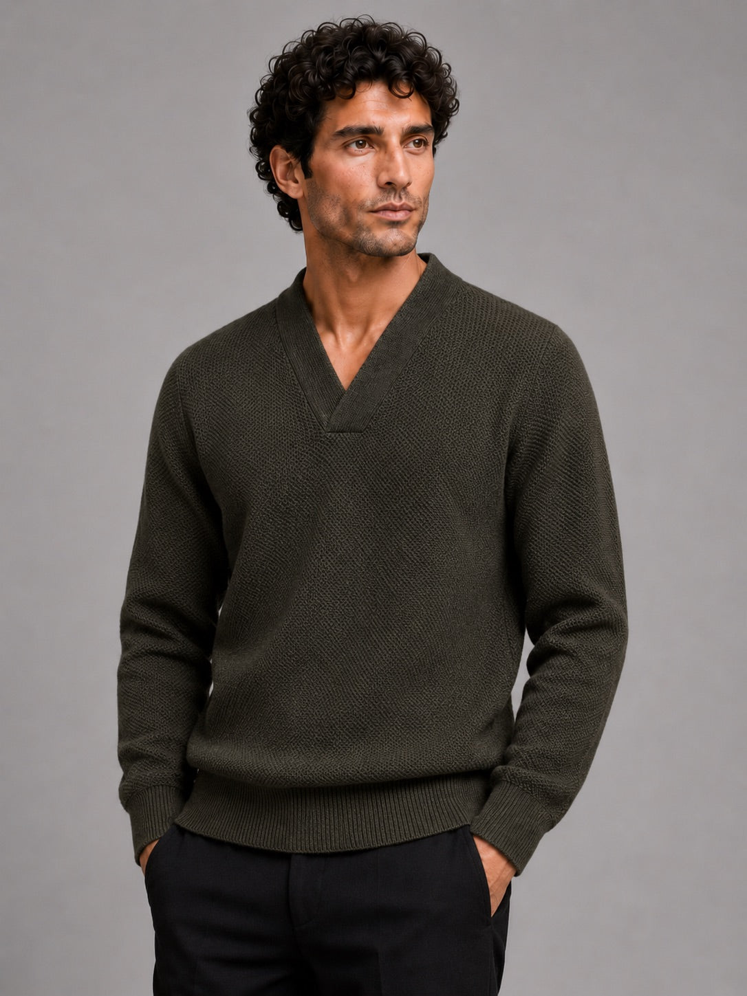 Men’s V-Neck Jumper Heavyweight Knit Thick Long Sleeve Autumn Winter Pullover for Business Casual and Stylish Everyday Wear