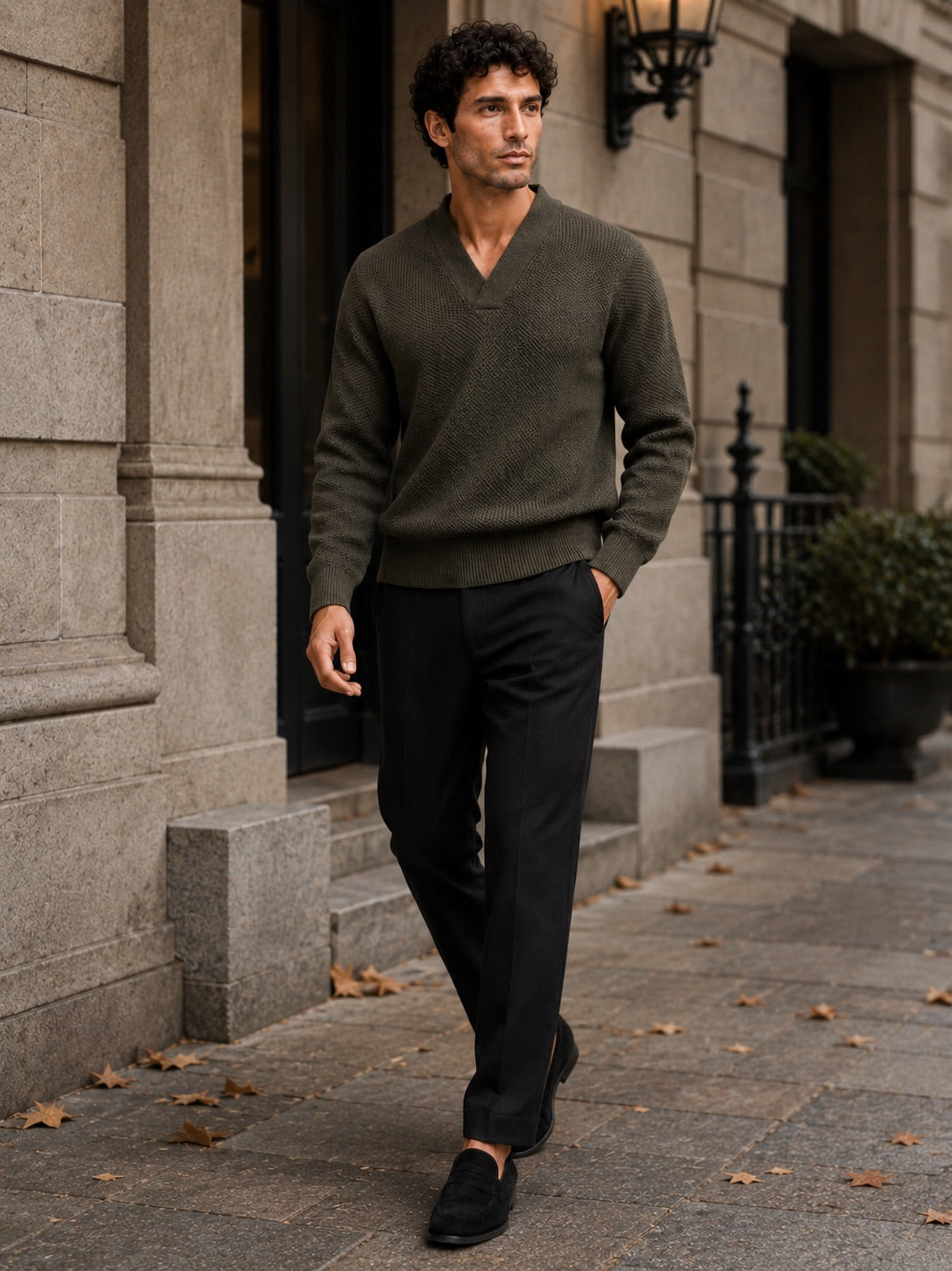 Men’s V-Neck Jumper Heavyweight Knit Thick Long Sleeve Autumn Winter Pullover for Business Casual and Stylish Everyday Wear