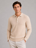 Men’s Ribbed Long Sleeve Polo Shirt Lightweight Casual Top for Vacation, Everyday and Business Wear