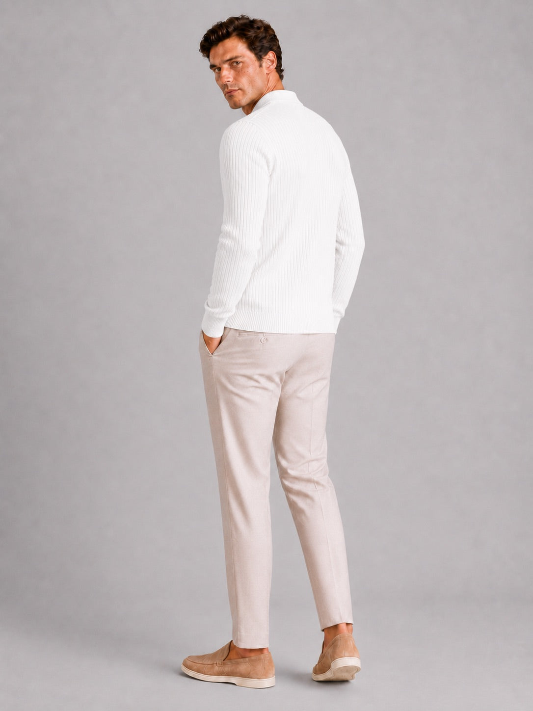 Men’s Ribbed Long Sleeve Polo Shirt Lightweight Casual Top for Vacation, Everyday and Business Wear