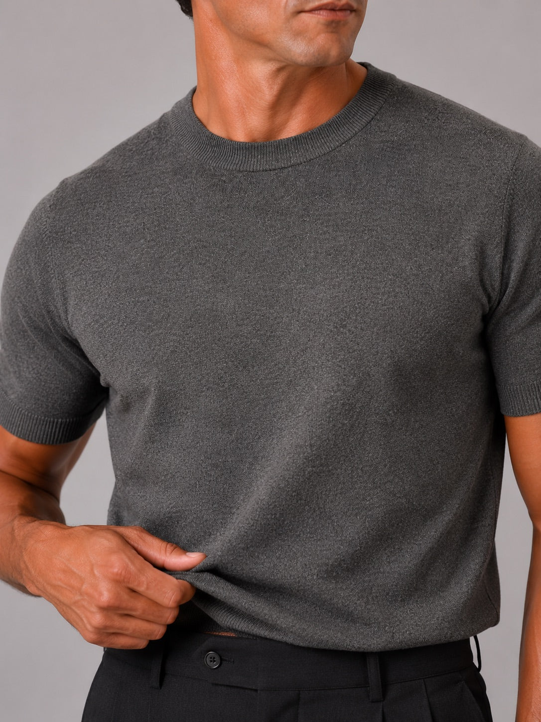 Men’s Knit T-Shirt Lightweight Short Sleeve Summer Lounge Top Crew Neck Solid Colour