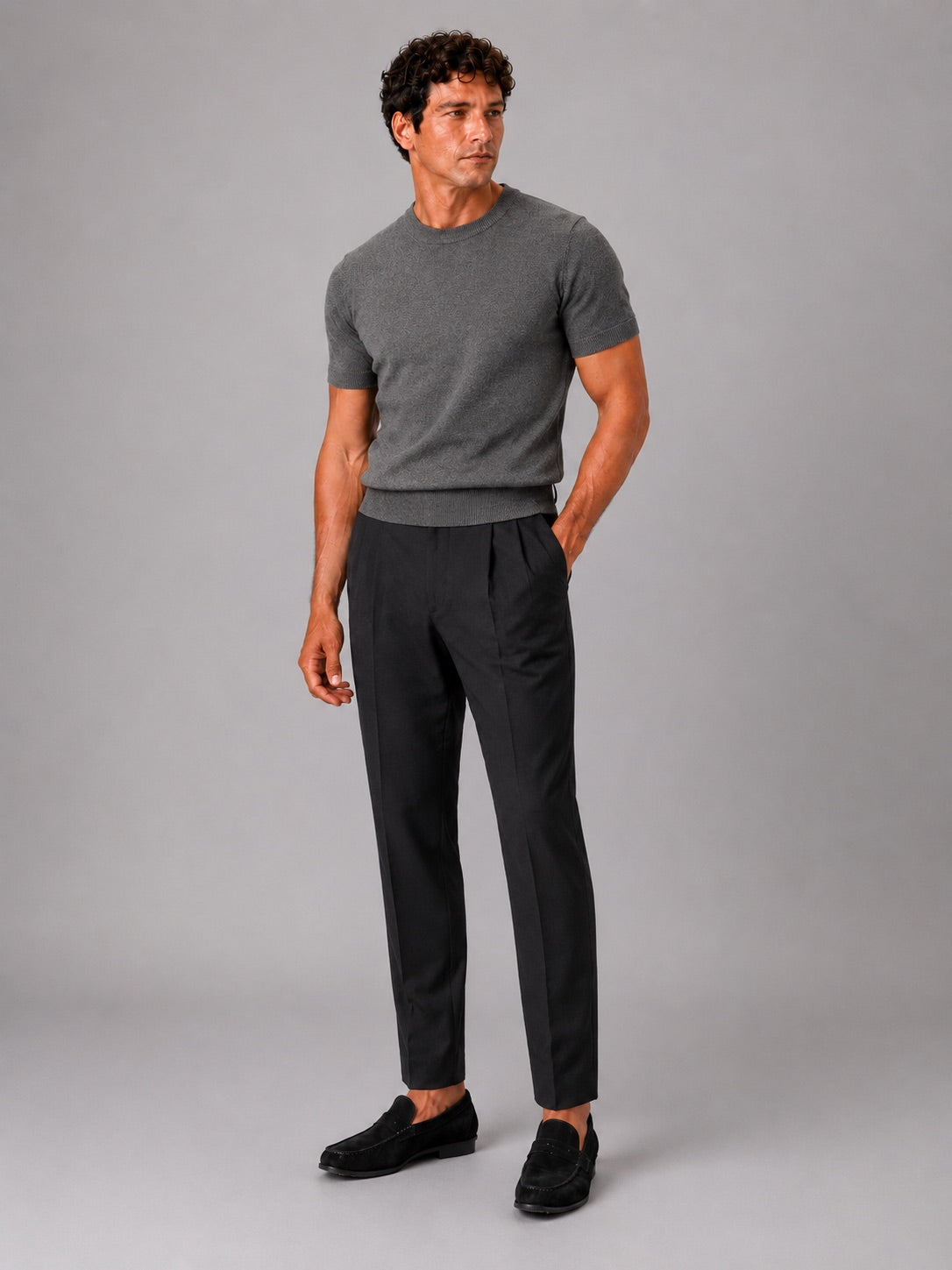 Men’s Knit T-Shirt Lightweight Short Sleeve Summer Lounge Top Crew Neck Solid Colour