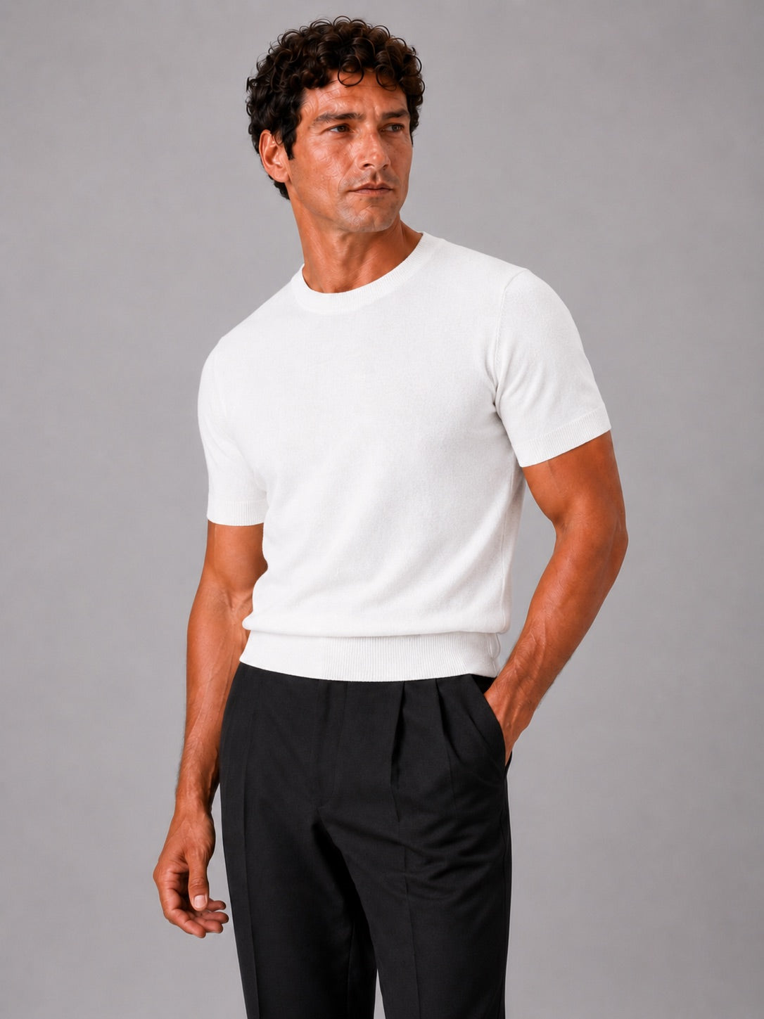 Men’s Knit T-Shirt Lightweight Short Sleeve Summer Lounge Top Crew Neck Solid Colour