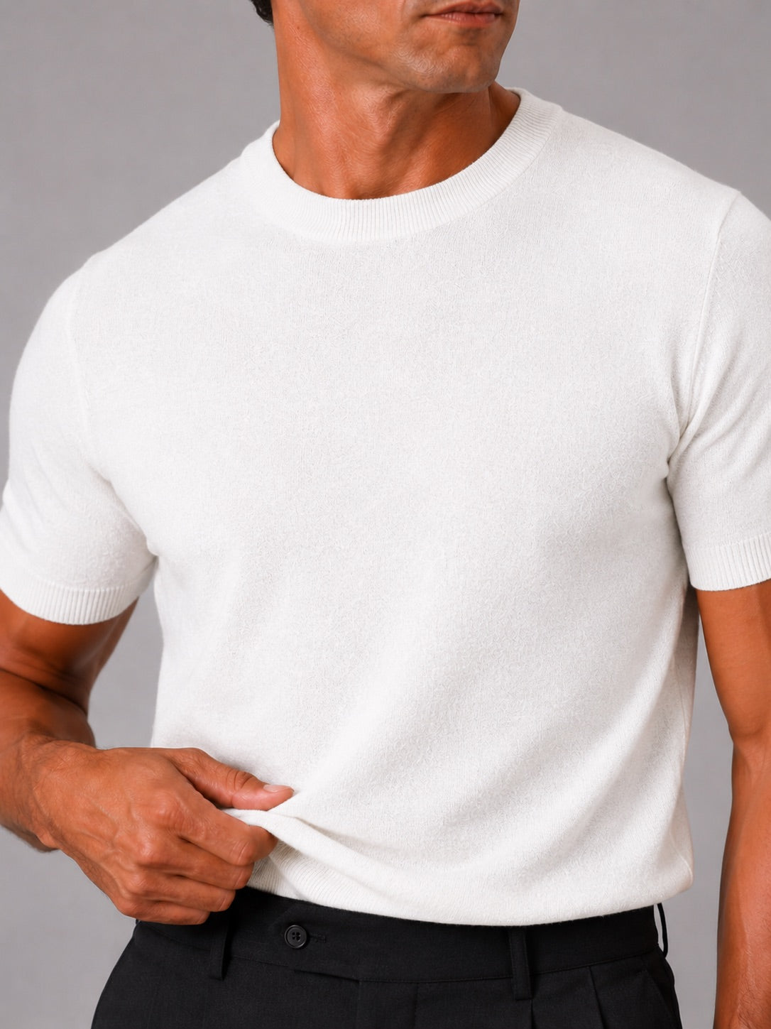 Men’s Knit T-Shirt Lightweight Short Sleeve Summer Lounge Top Crew Neck Solid Colour