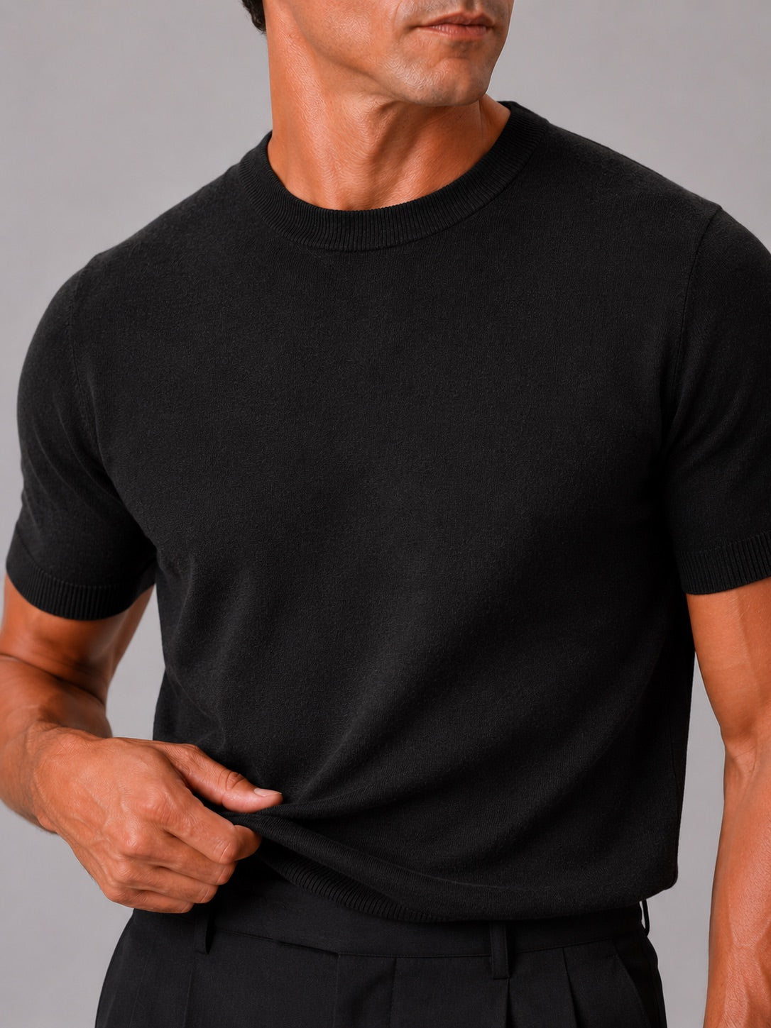 Men’s Knit T-Shirt Lightweight Short Sleeve Summer Lounge Top Crew Neck Solid Colour
