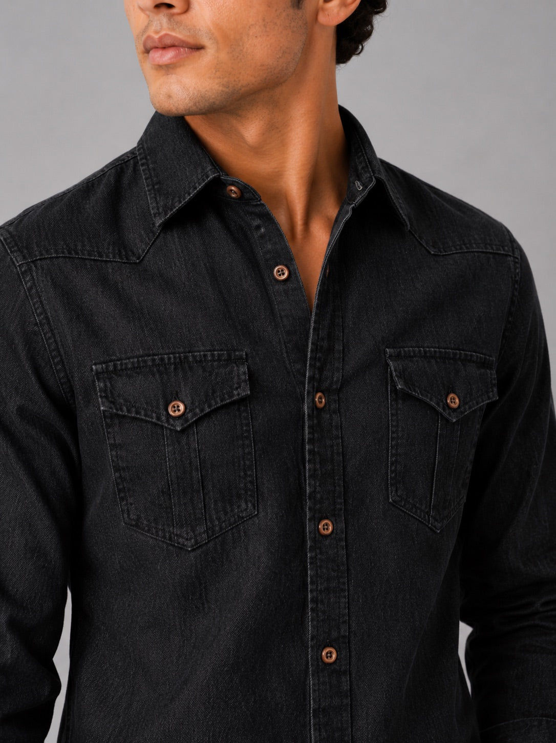 Men’s Denim Shirt Long Sleeve Slim Fit Washed Cotton Button-Up Casual Western Work Shirt