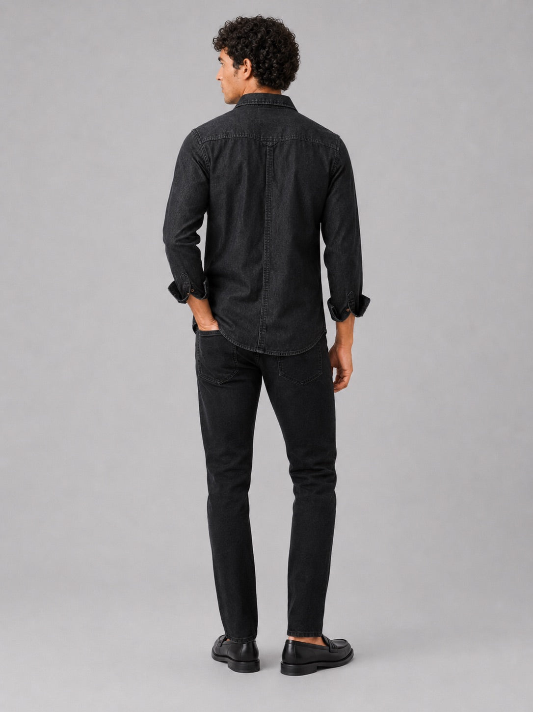 Men’s Denim Shirt Long Sleeve Slim Fit Washed Cotton Button-Up Casual Western Work Shirt