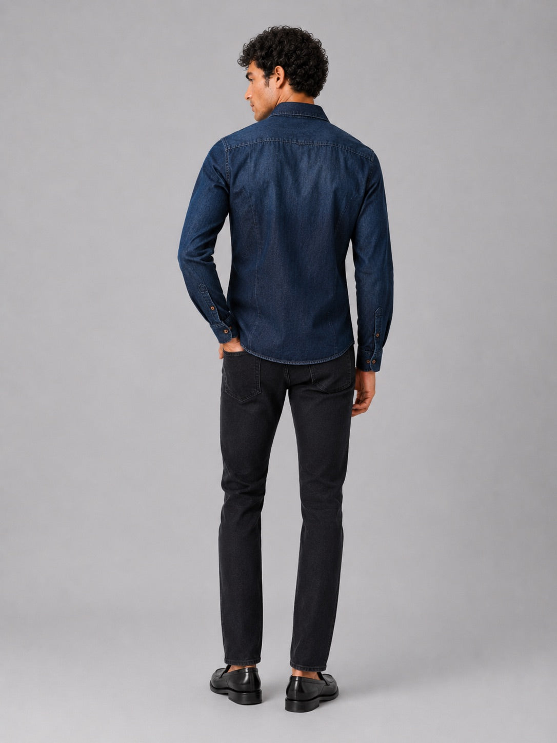 Men’s Denim Shirt Long Sleeve Slim Fit Washed Cotton Button-Up Casual Western Work Shirt