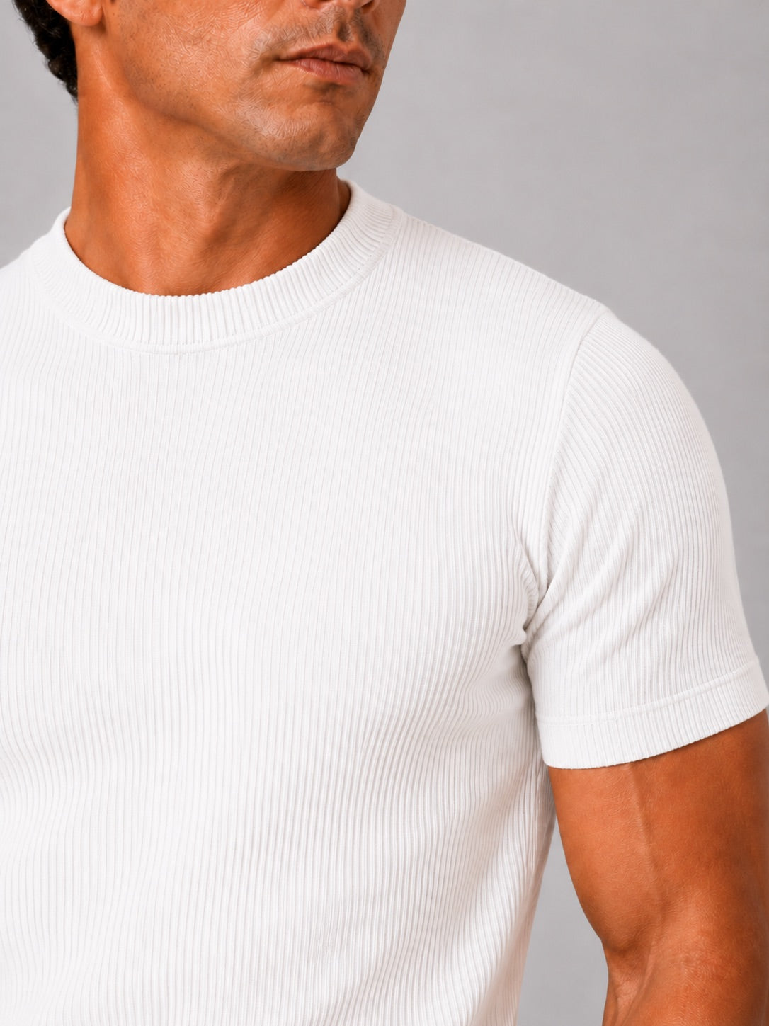 Men’s Ribbed Fit T-Shirt Crew Neck Stretch Short Sleeve Summer Top