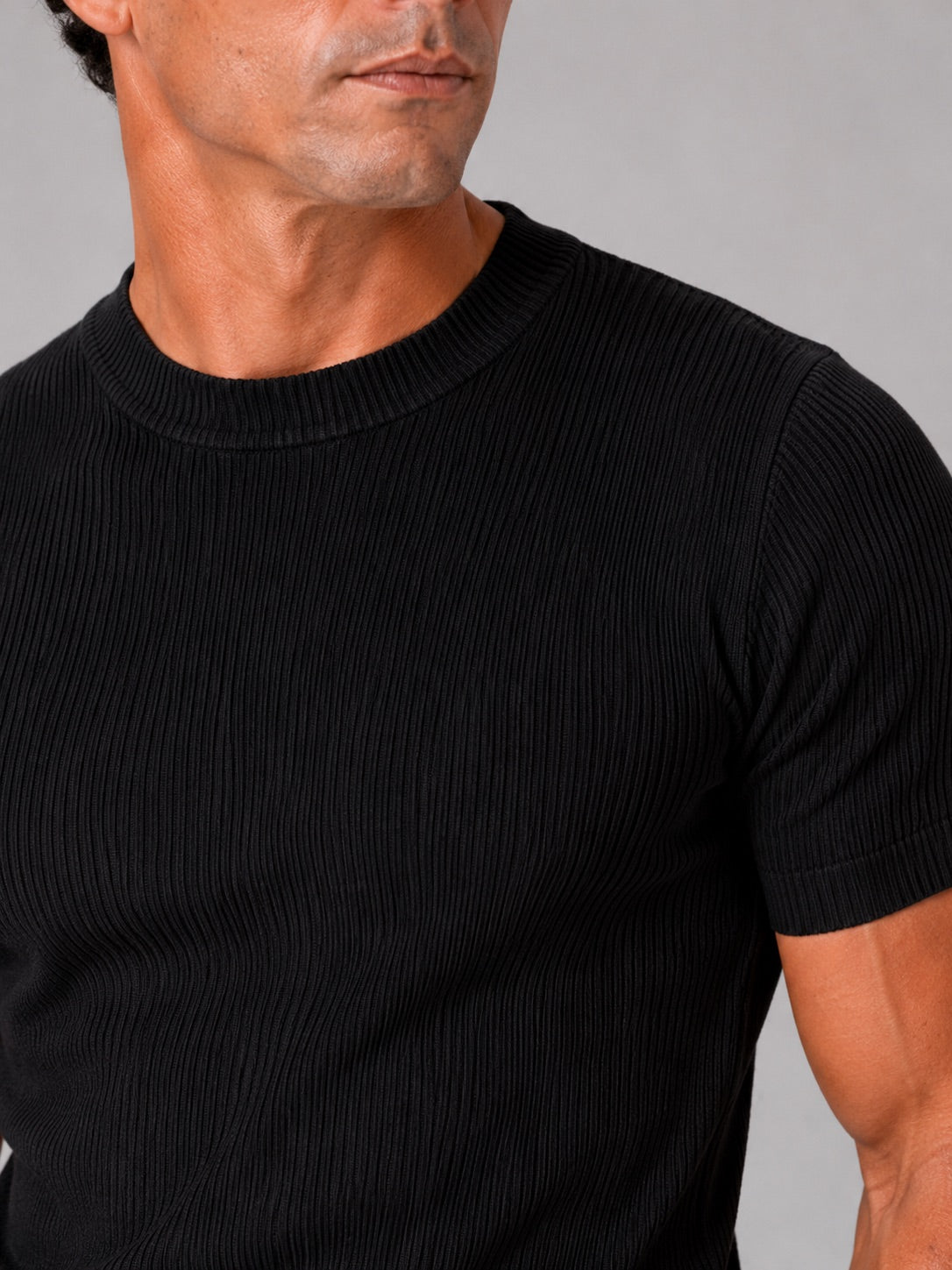 Men’s Ribbed Fit T-Shirt Crew Neck Stretch Short Sleeve Summer Top