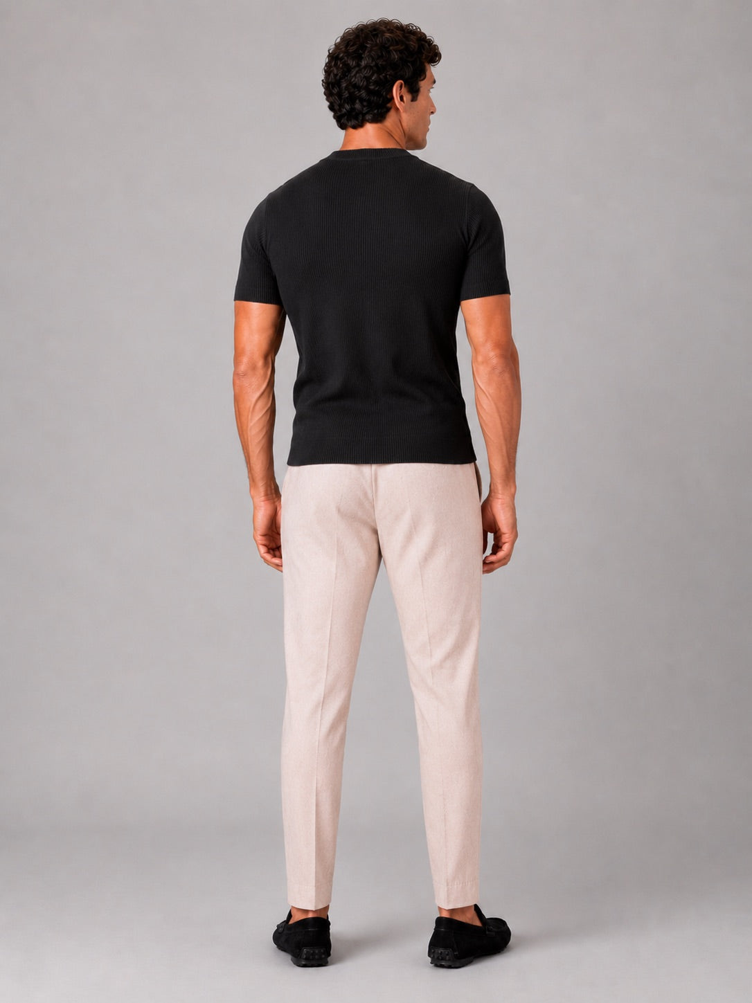 Men’s Ribbed Fit T-Shirt Crew Neck Stretch Short Sleeve Summer Top