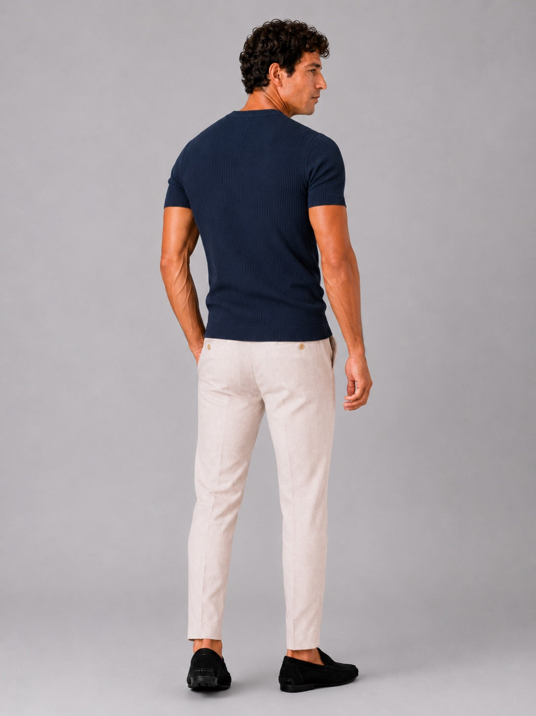 Men’s Ribbed Fit T-Shirt Crew Neck Stretch Short Sleeve Summer Top