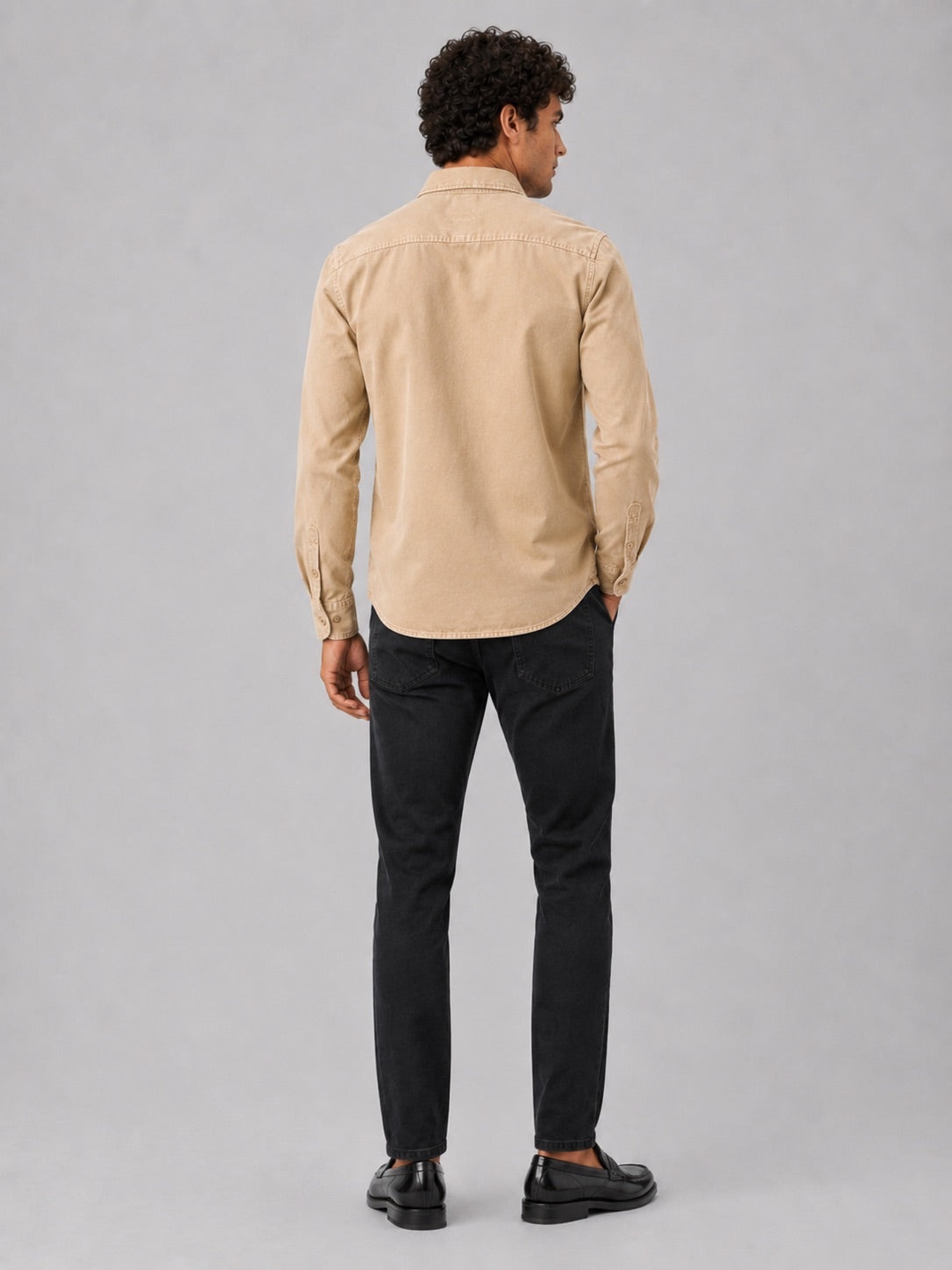 Men’s Long Sleeve Work Shirt Cotton Washed Double Pocket Casual Button-Up