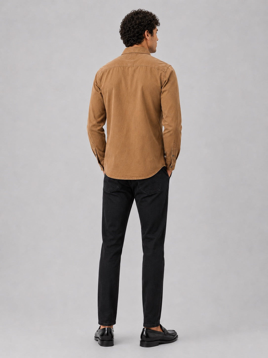 Men’s Long Sleeve Work Shirt Cotton Washed Double Pocket Casual Button-Up
