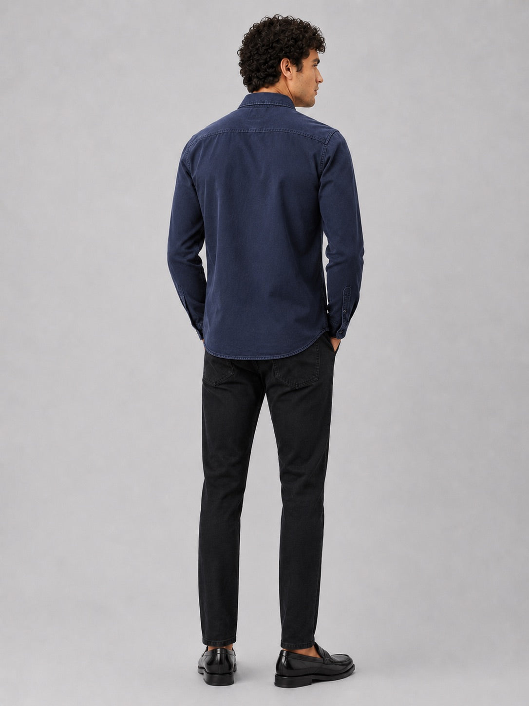 Men’s Long Sleeve Work Shirt Cotton Washed Double Pocket Casual Button-Up