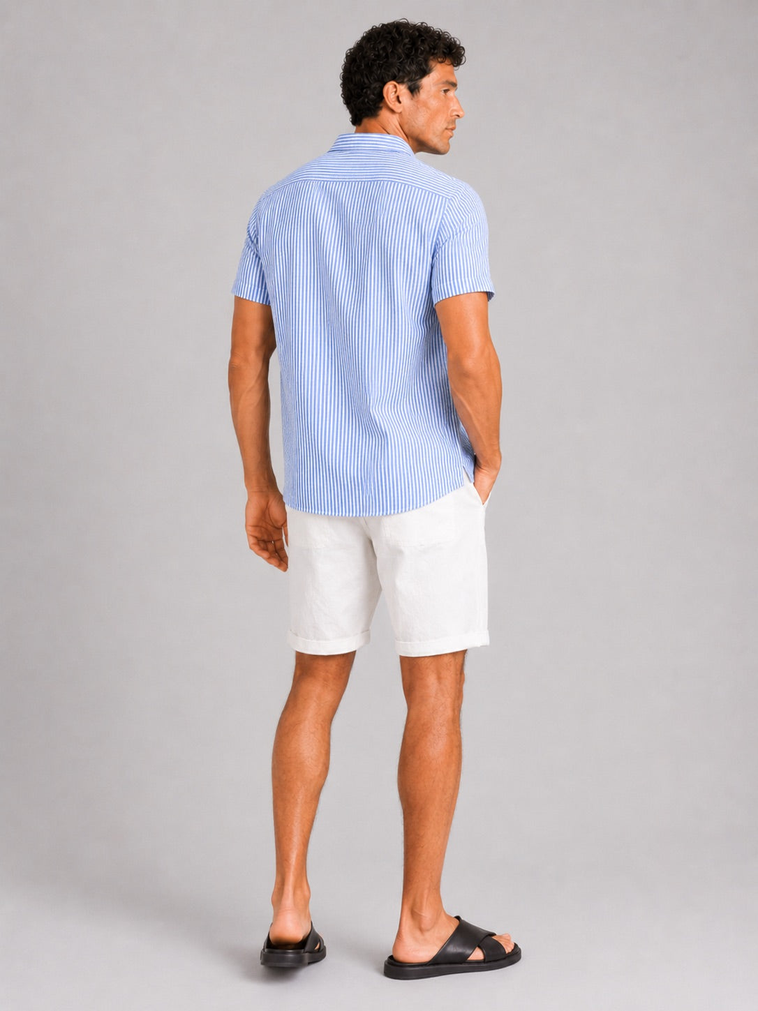 Men’s Seersucker Striped Short Sleeve Shirt Lightweight Breathable Summer Button-Up for Vacation and Casual Wear