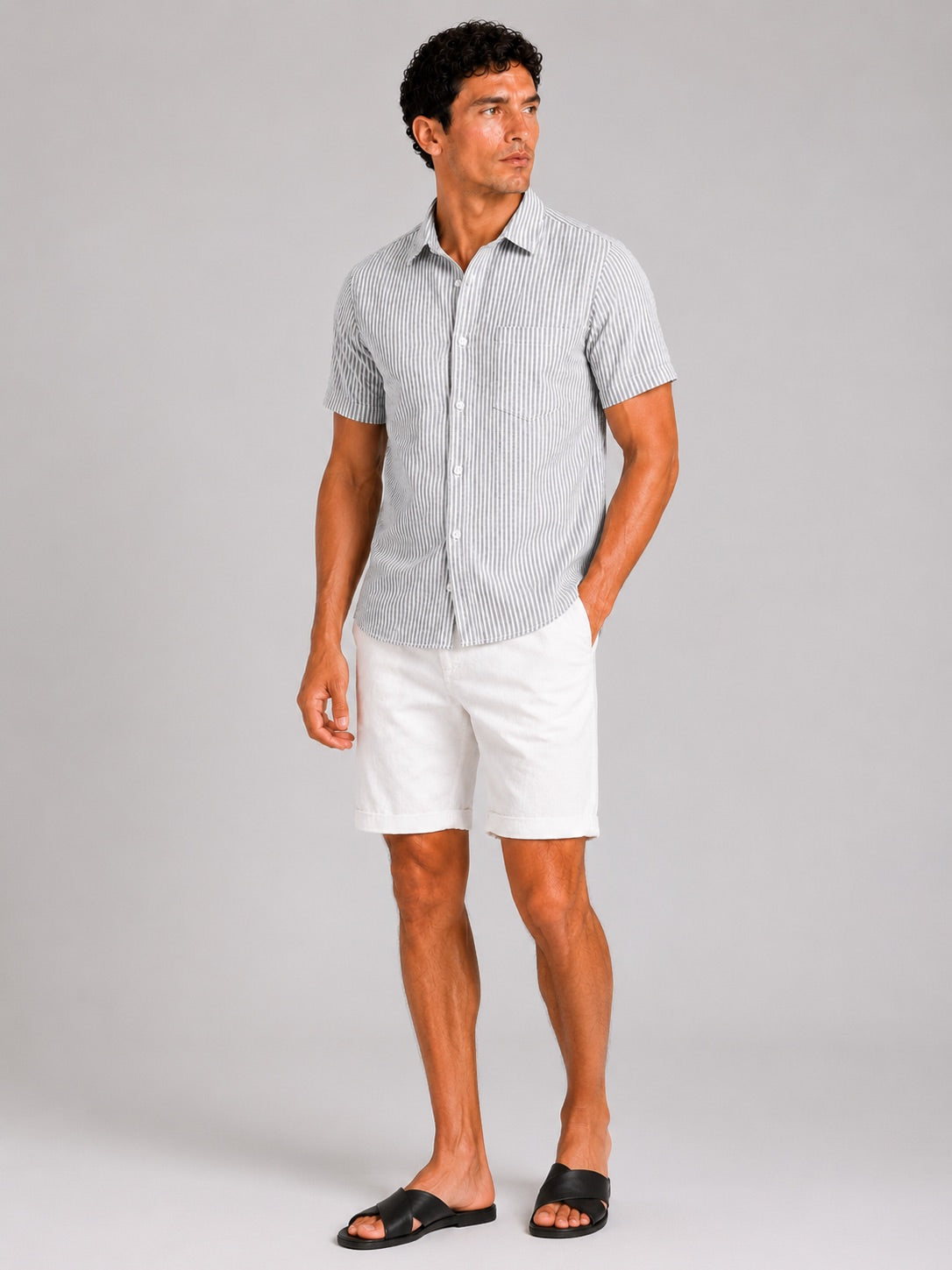 Men’s Seersucker Striped Short Sleeve Shirt Lightweight Breathable Summer Button-Up for Vacation and Casual Wear