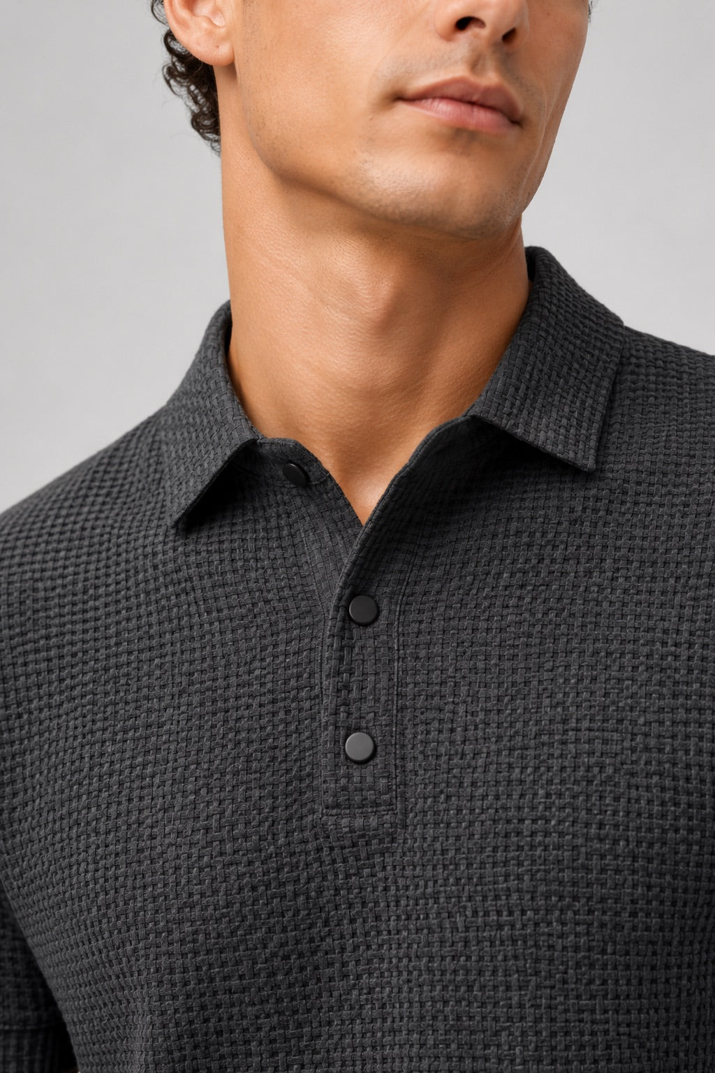 Men’s Textured Knit Polo Shirt Short Sleeve Button Placket Lightweight Summer Top for Business Casual and Smart Casual Wear