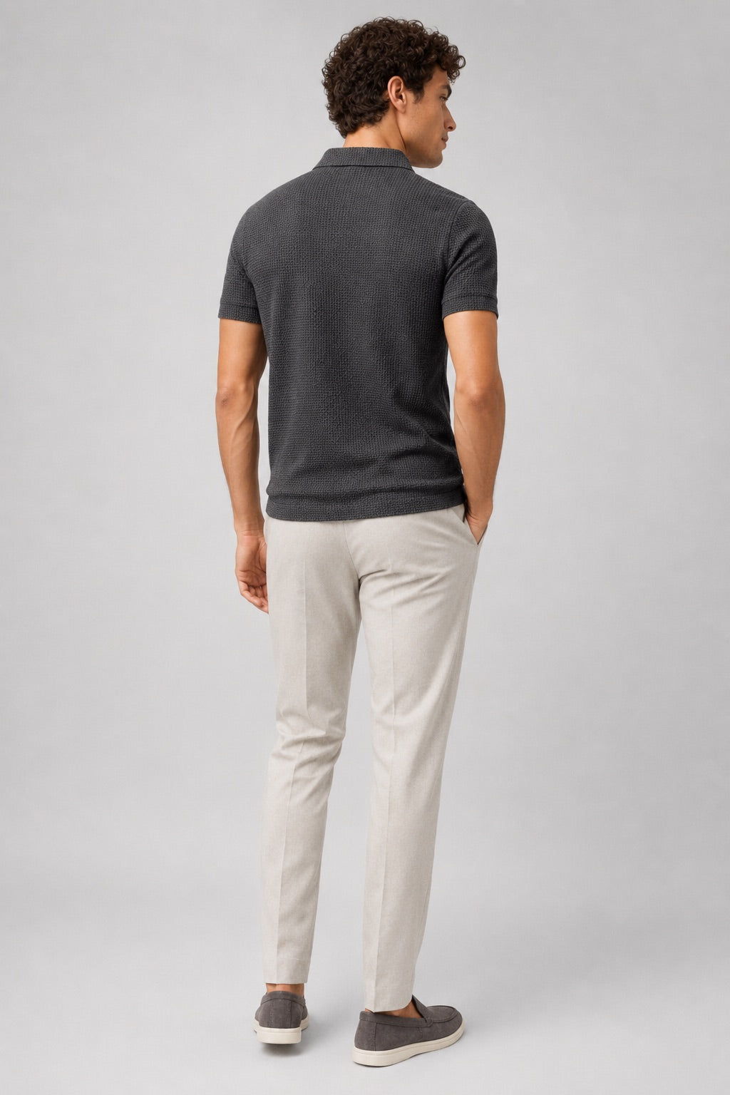 Men’s Textured Knit Polo Shirt Short Sleeve Button Placket Lightweight Summer Top for Business Casual and Smart Casual Wear