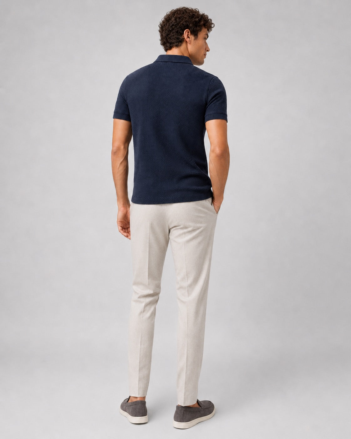 Men’s Textured Knit Polo Shirt Short Sleeve Button Placket Lightweight Summer Top for Business Casual and Smart Casual Wear