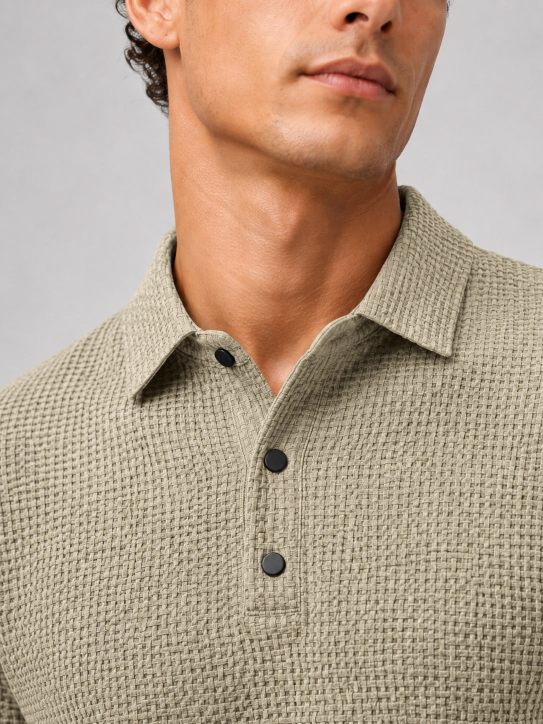 Men’s Textured Knit Polo Shirt Short Sleeve Button Placket Lightweight Summer Top for Business Casual and Smart Casual Wear