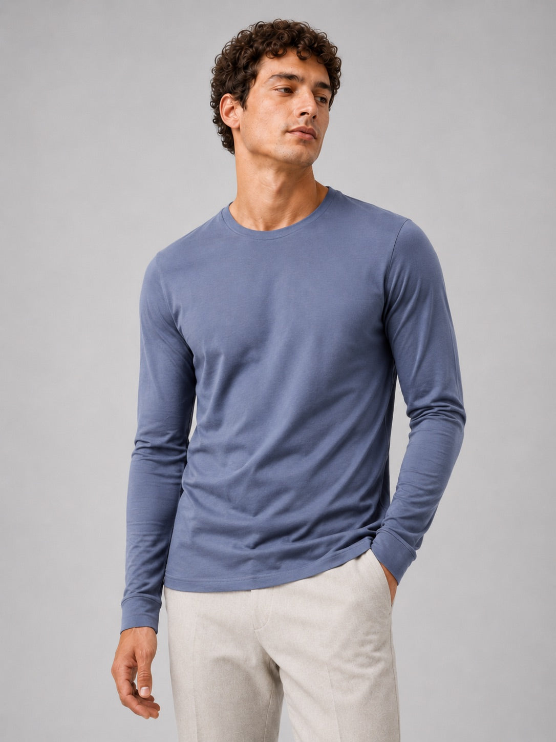 Men’s Fitted Long Sleeve T-Shirt Solid Colour Spring Casual Crew Neck Basic Top