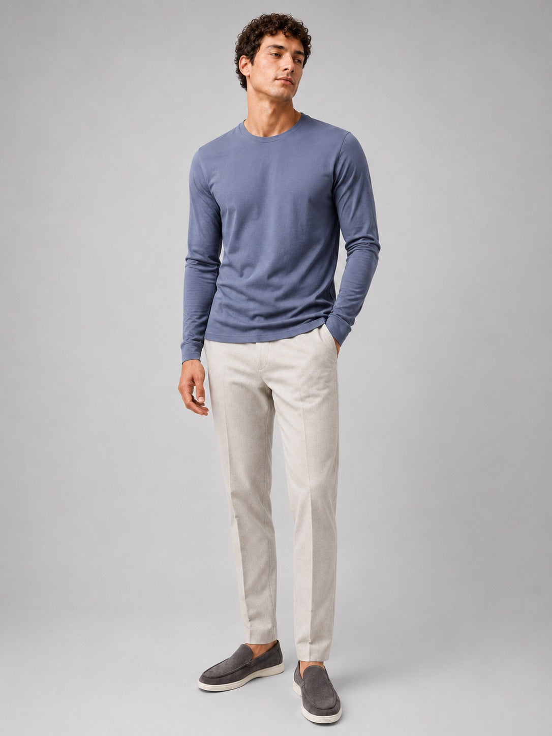 Men’s Fitted Long Sleeve T-Shirt Solid Colour Spring Casual Crew Neck Basic Top