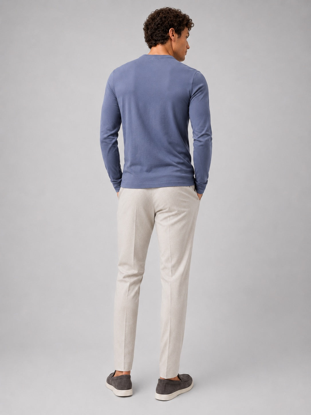 Men’s Fitted Long Sleeve T-Shirt Solid Colour Spring Casual Crew Neck Basic Top