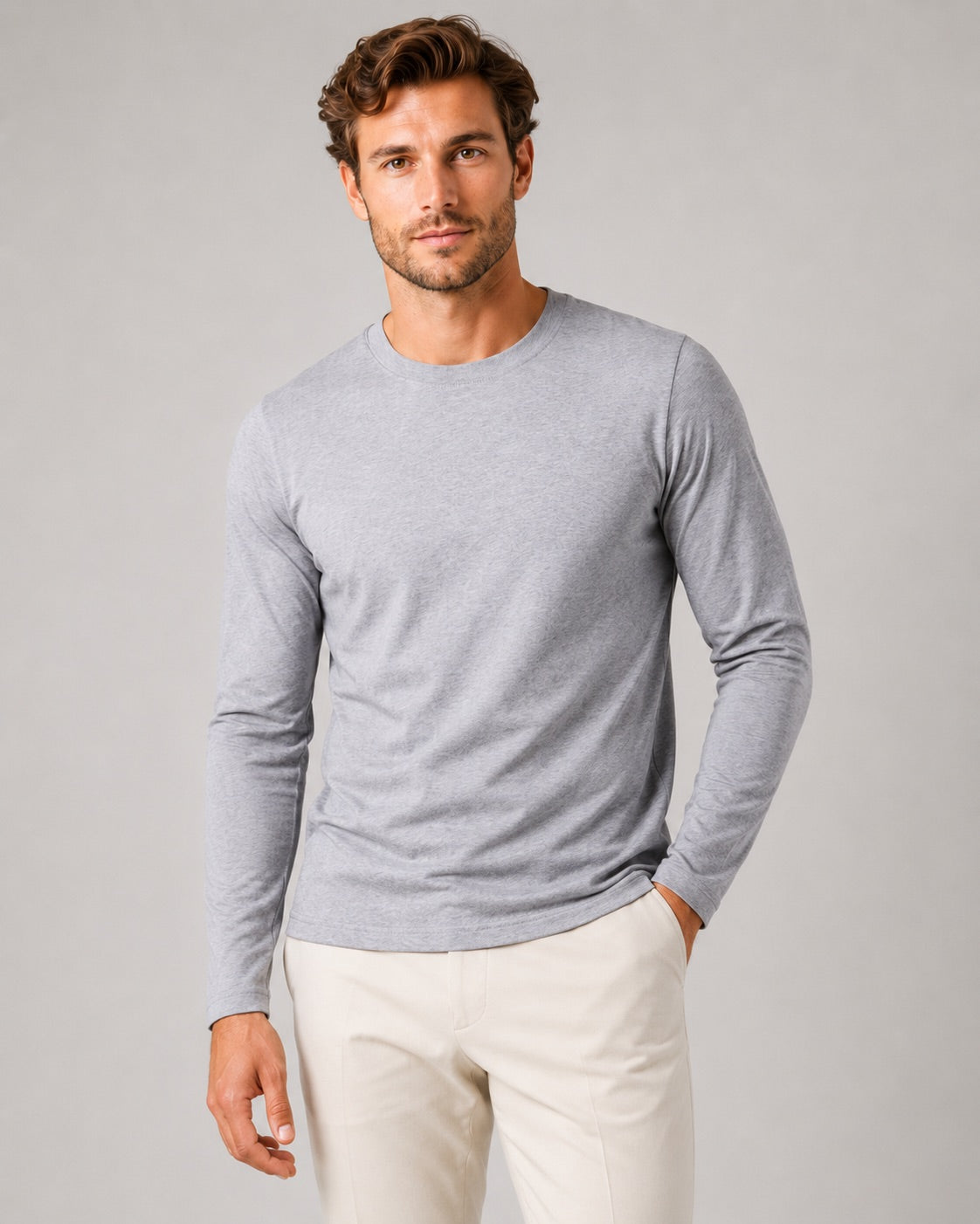 Men’s Fitted Long Sleeve T-Shirt Solid Colour Spring Casual Crew Neck Basic Top