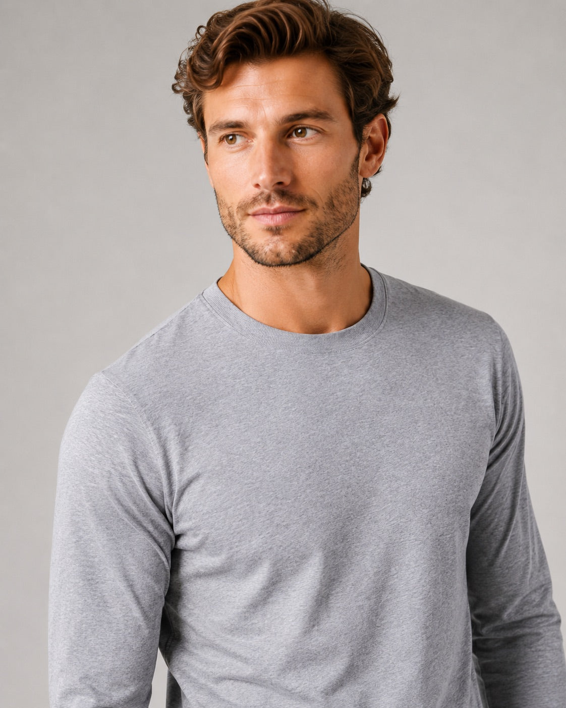 Men’s Fitted Long Sleeve T-Shirt Solid Colour Spring Casual Crew Neck Basic Top