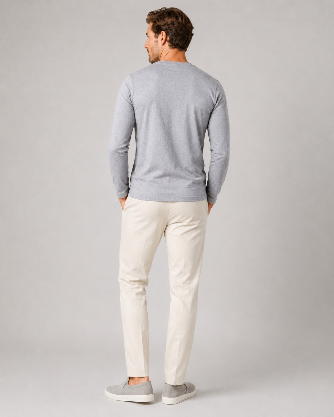 Men’s Fitted Long Sleeve T-Shirt Solid Colour Spring Casual Crew Neck Basic Top