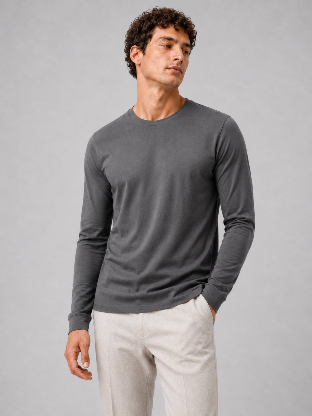 Men’s Fitted Long Sleeve T-Shirt Solid Colour Spring Casual Crew Neck Basic Top