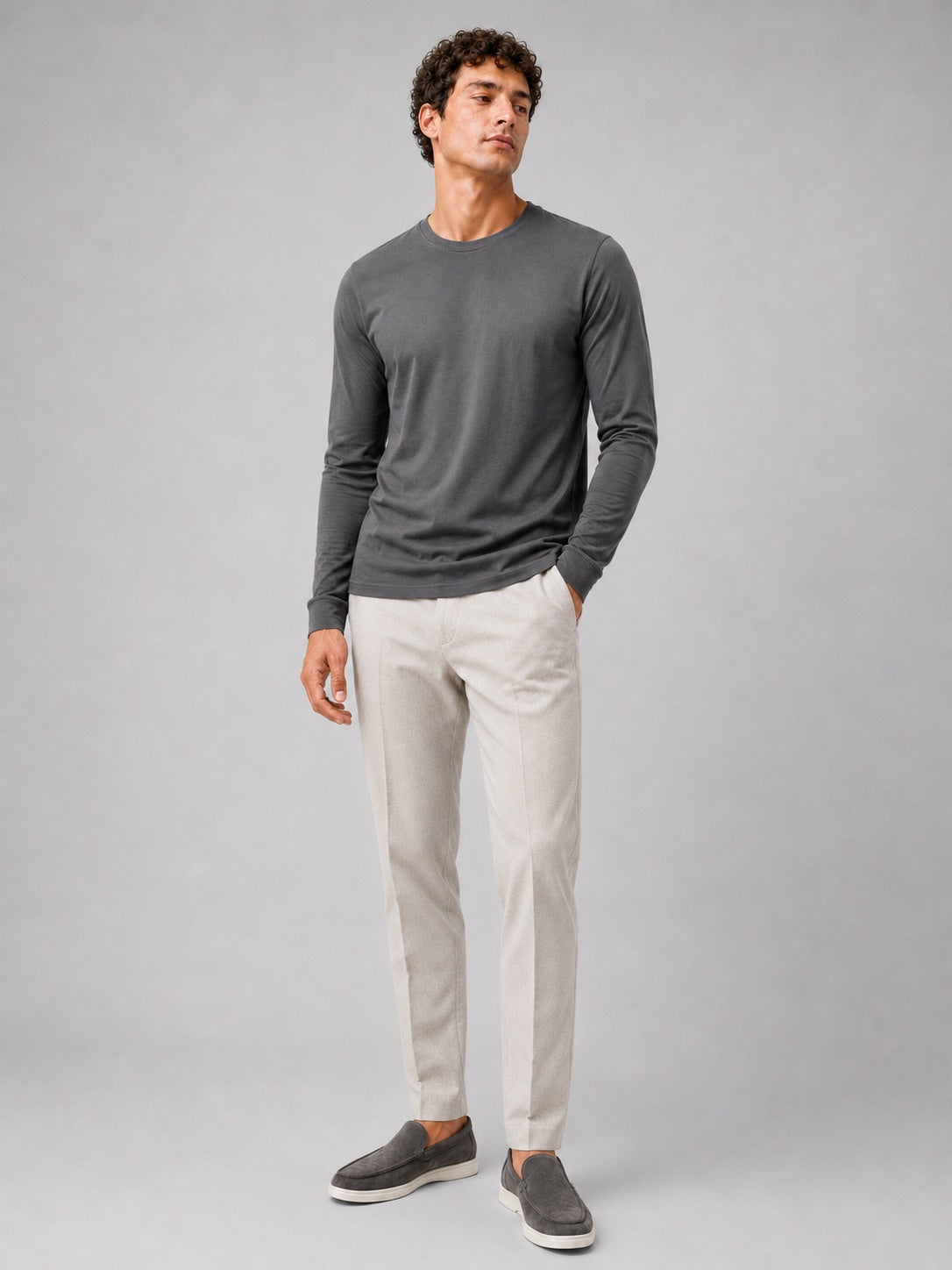 Men’s Fitted Long Sleeve T-Shirt Solid Colour Spring Casual Crew Neck Basic Top