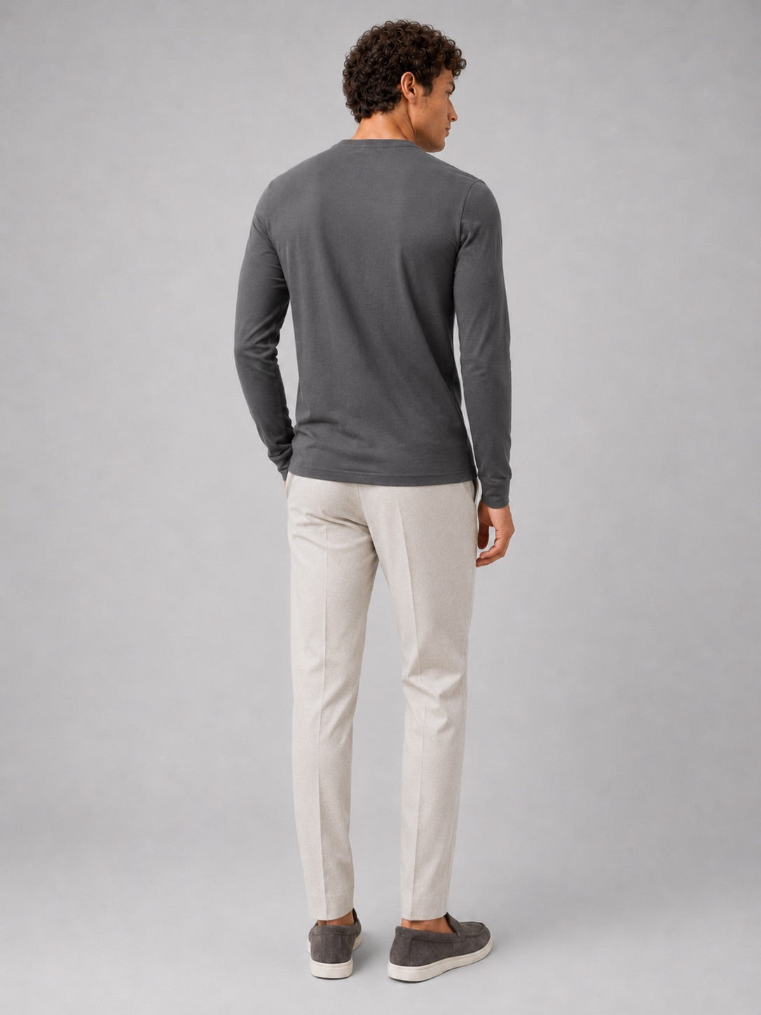 Men’s Fitted Long Sleeve T-Shirt Solid Colour Spring Casual Crew Neck Basic Top