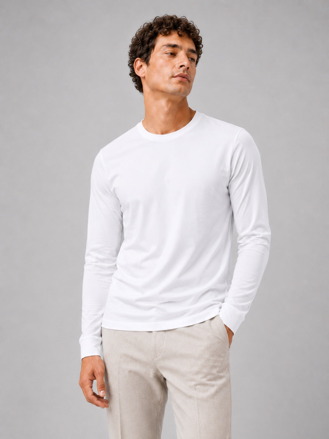 Men’s Fitted Long Sleeve T-Shirt Solid Colour Spring Casual Crew Neck Basic Top