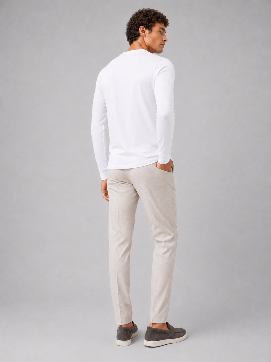 Men’s Fitted Long Sleeve T-Shirt Solid Colour Spring Casual Crew Neck Basic Top