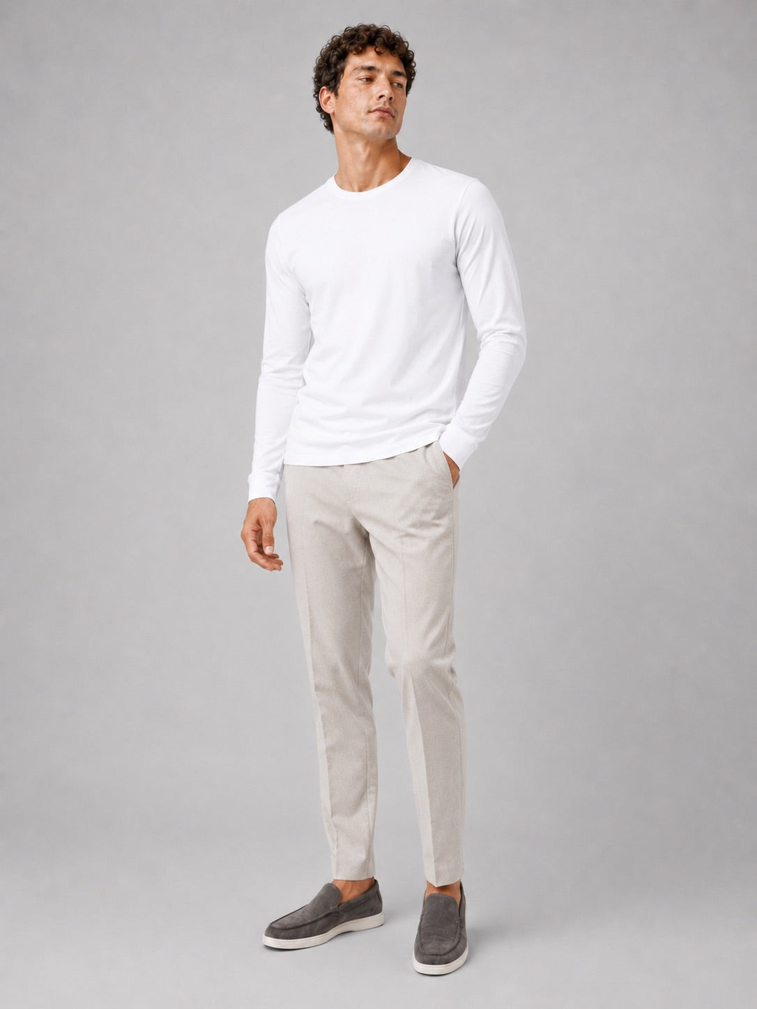 Men’s Fitted Long Sleeve T-Shirt Solid Colour Spring Casual Crew Neck Basic Top