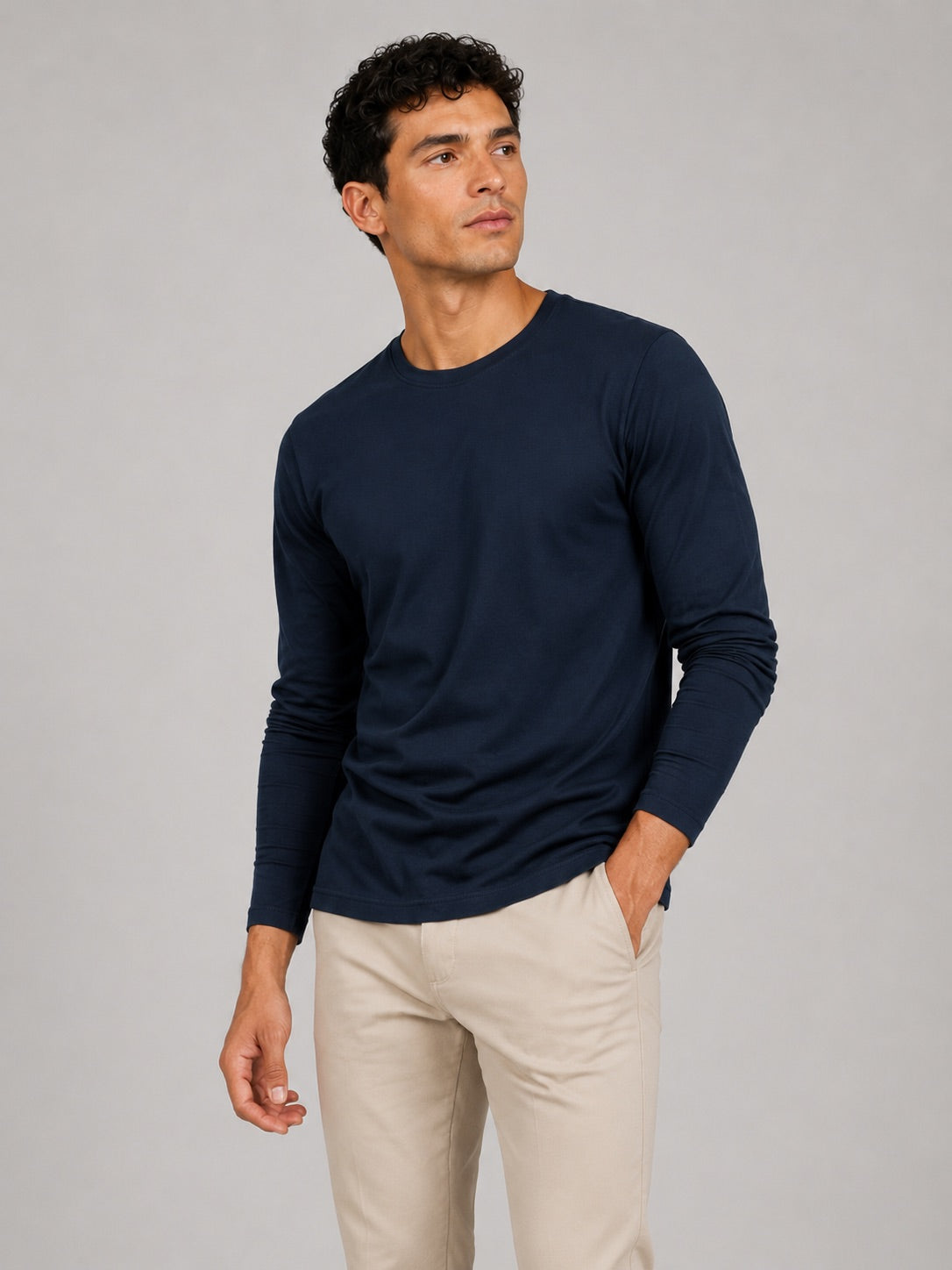 Men’s Fitted Long Sleeve T-Shirt Solid Colour Spring Casual Crew Neck Basic Top