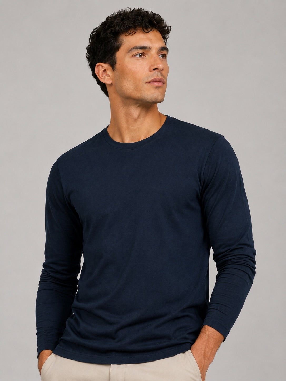Men’s Fitted Long Sleeve T-Shirt Solid Colour Spring Casual Crew Neck Basic Top