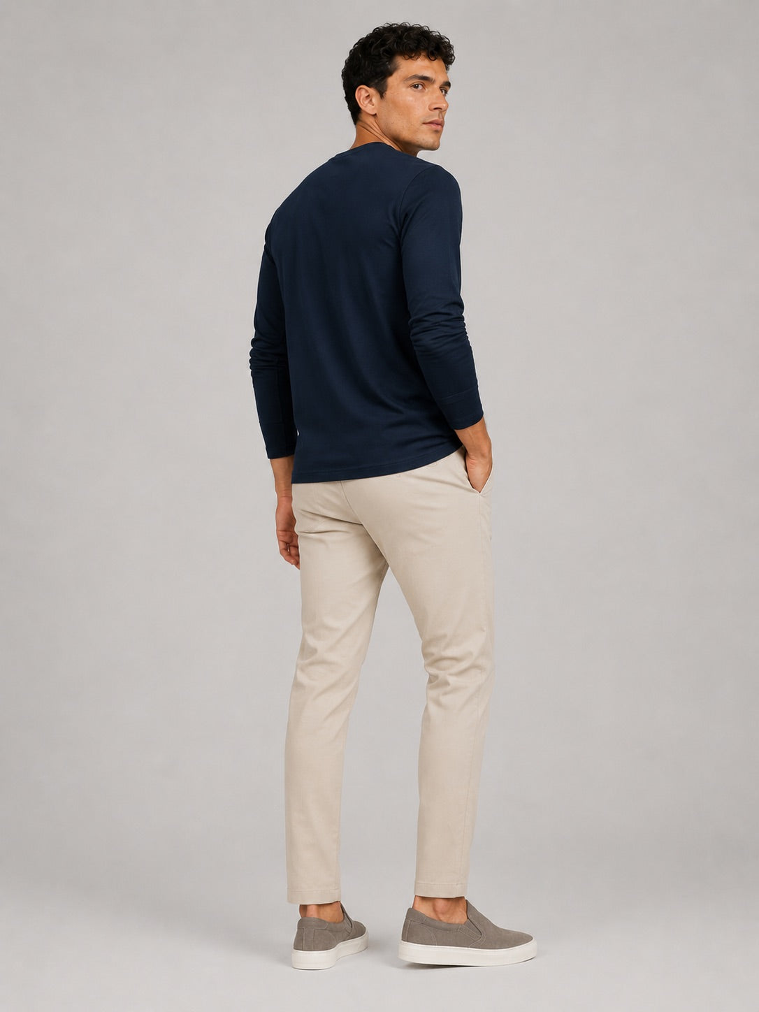 Men’s Fitted Long Sleeve T-Shirt Solid Colour Spring Casual Crew Neck Basic Top