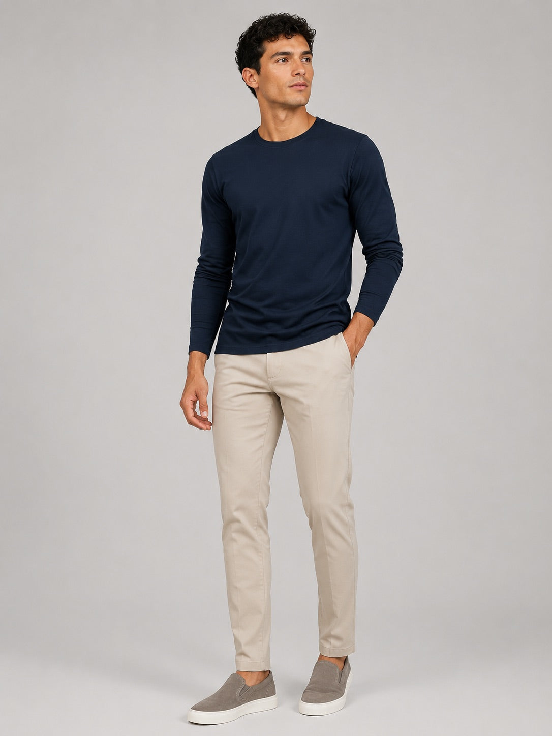 Men’s Fitted Long Sleeve T-Shirt Solid Colour Spring Casual Crew Neck Basic Top