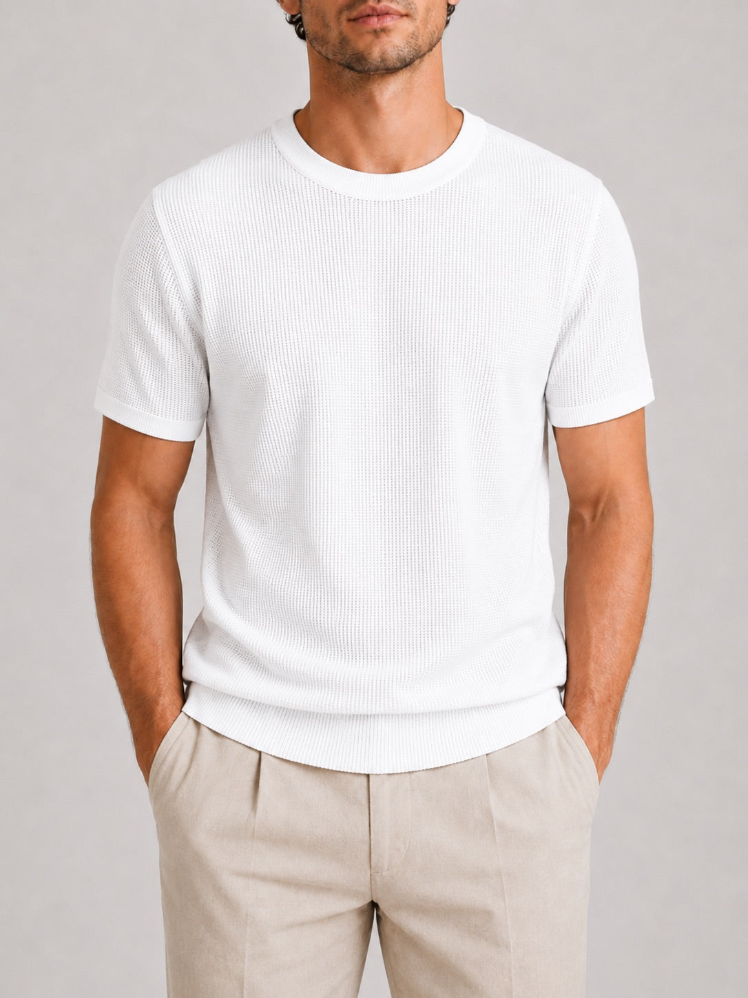 Men’s Waffle Knit T-Shirt Crew Neck Short Sleeve Lightweight Summer Tee Relaxed Fit Casual Textured Top