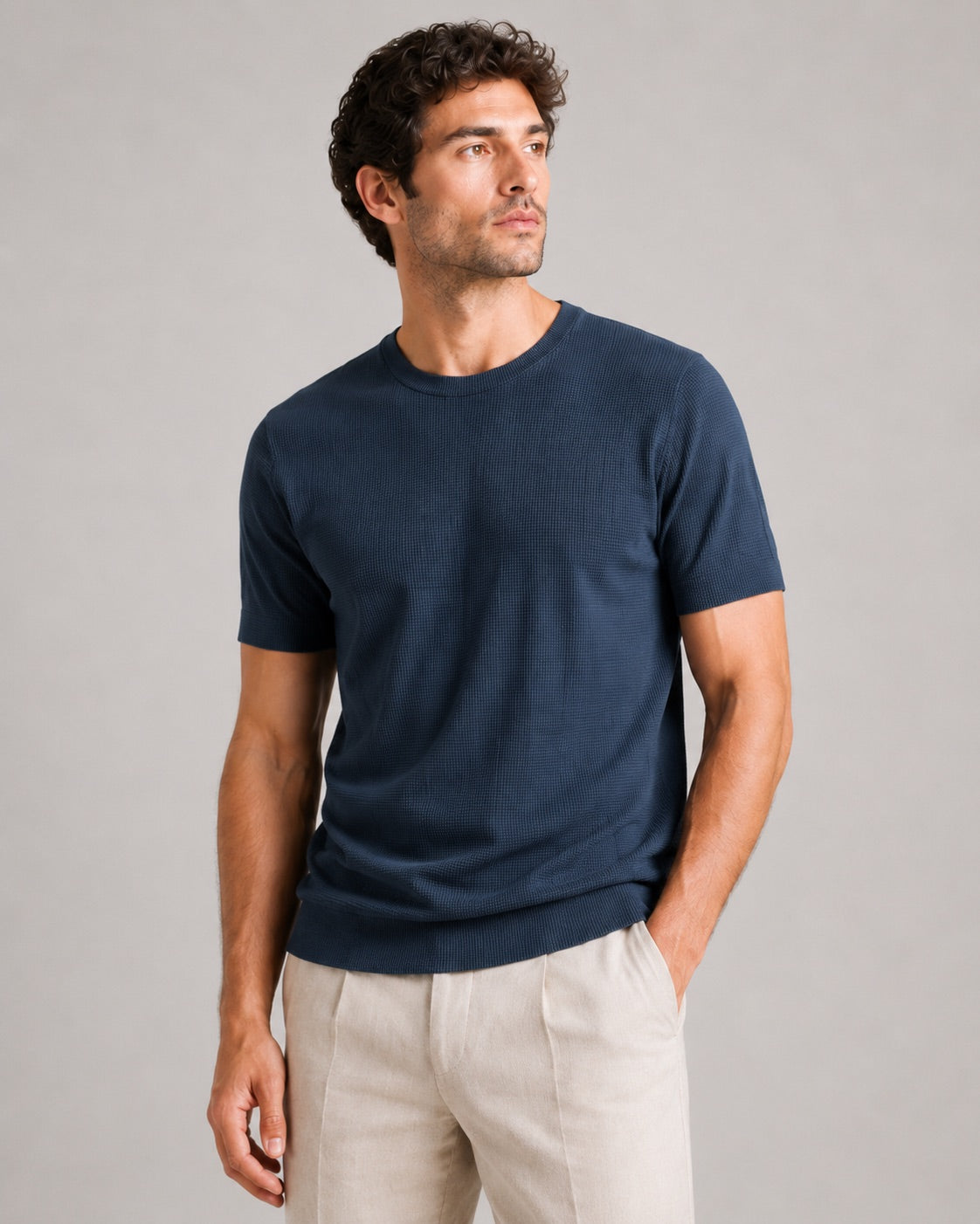 Men’s Waffle Knit T-Shirt Crew Neck Short Sleeve Lightweight Summer Tee Relaxed Fit Casual Textured Top