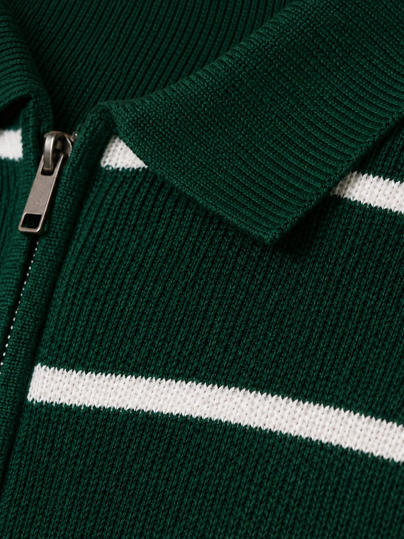 Men’s Striped Quarter Zip Knit Polo Shirt Short Sleeve Lightweight Summer Top for Business Casual and Smart Casual Wear