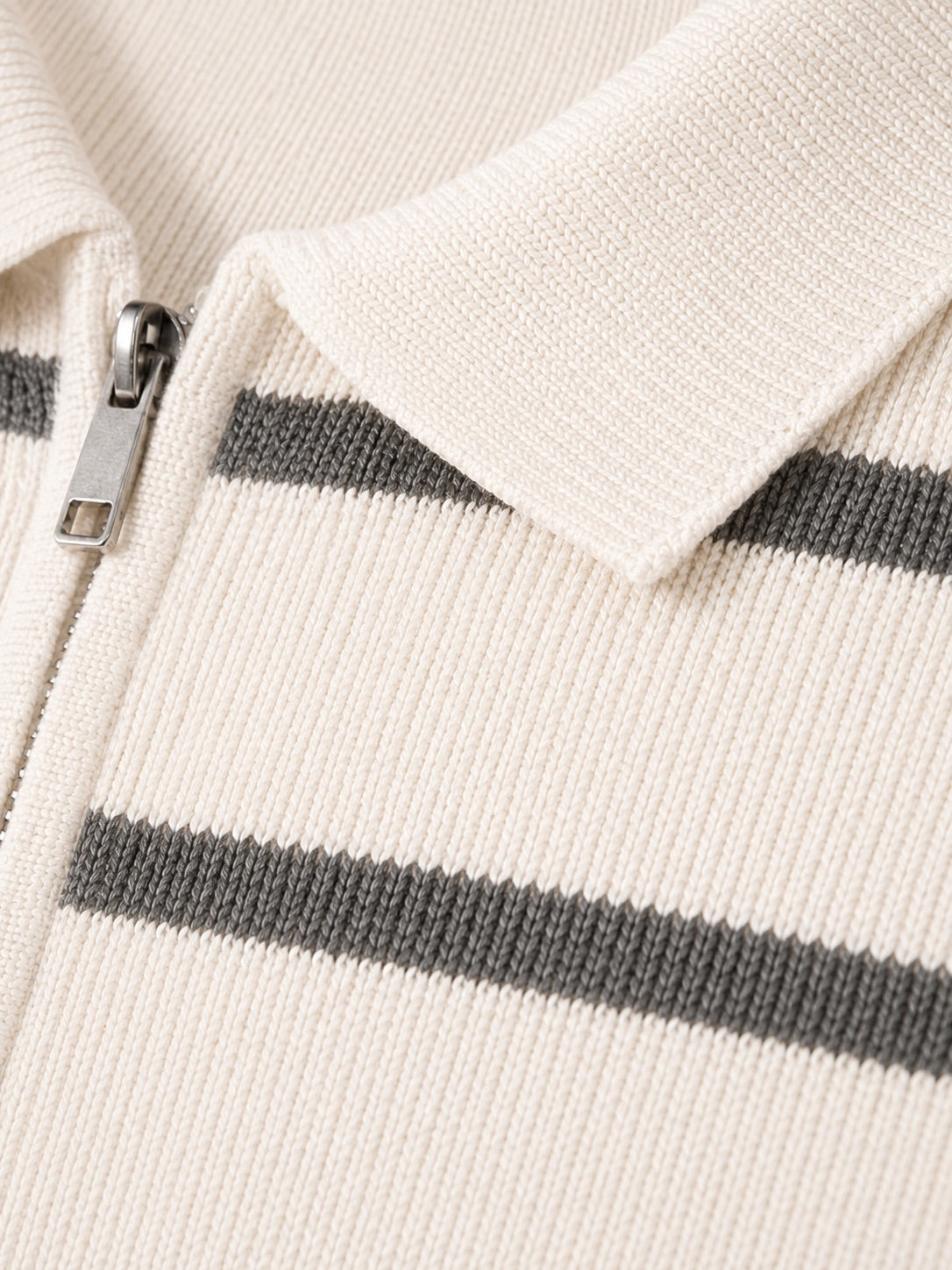 Men’s Striped Quarter Zip Knit Polo Shirt Short Sleeve Lightweight Summer Top for Business Casual and Smart Casual Wear
