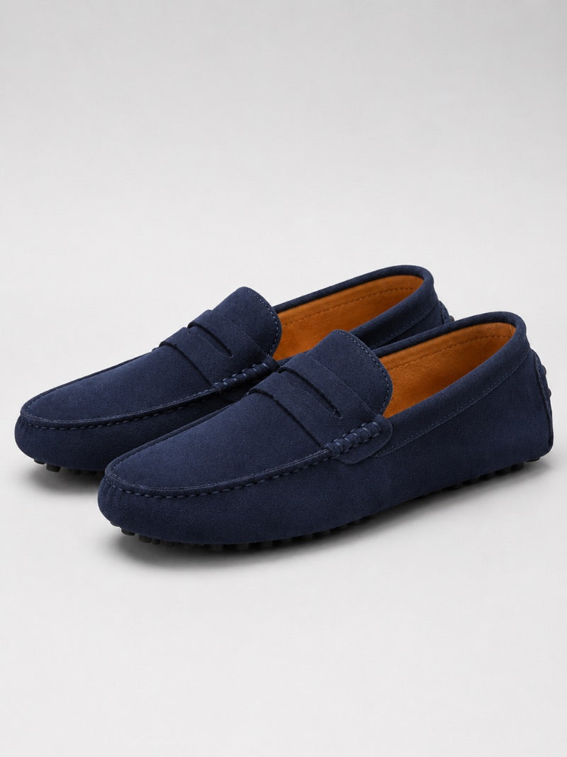 Men’s Suede Penny Loafers Genuine Leather Handmade Slip-On Driving Shoes Lightweight Casual Moc Toe Moccasins for Smart Casual Wear