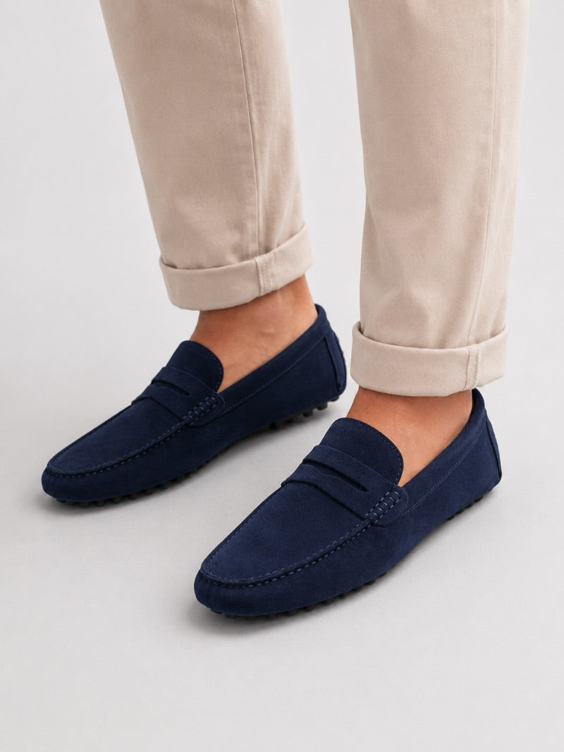 Men’s Suede Penny Loafers Genuine Leather Handmade Slip-On Driving Shoes Lightweight Casual Moc Toe Moccasins for Smart Casual Wear