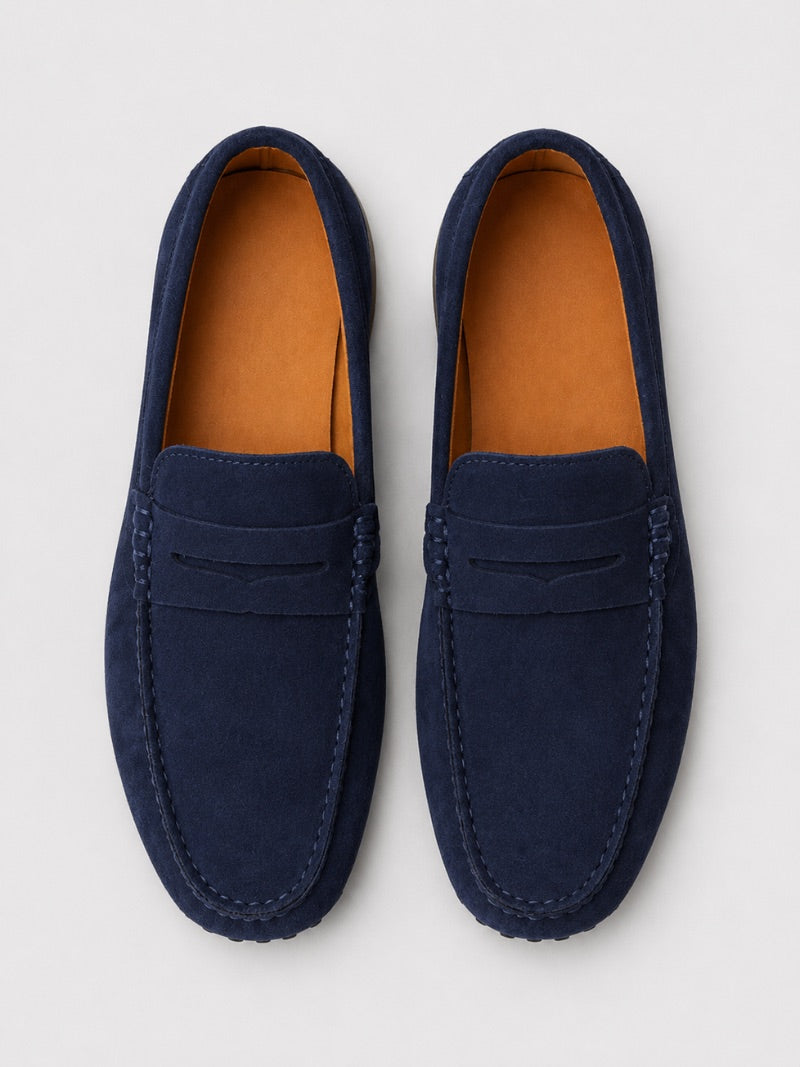 Men’s Suede Penny Loafers Genuine Leather Handmade Slip-On Driving Shoes Lightweight Casual Moc Toe Moccasins for Smart Casual Wear