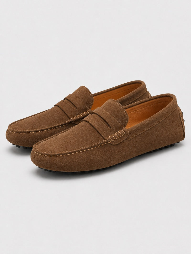 Men’s Suede Penny Loafers Genuine Leather Handmade Slip-On Driving Shoes Lightweight Casual Moc Toe Moccasins for Smart Casual Wear