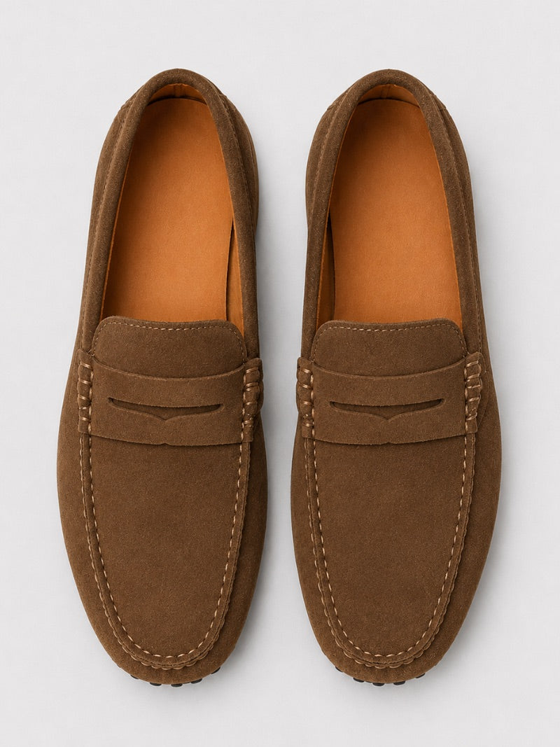 Men’s Suede Penny Loafers Genuine Leather Handmade Slip-On Driving Shoes Lightweight Casual Moc Toe Moccasins for Smart Casual Wear
